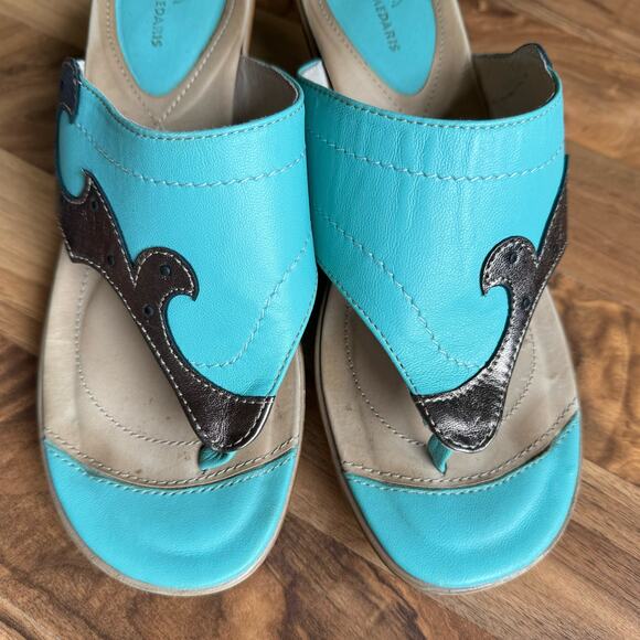 Dromedaries Blue Silver Leather Resort Sandals Size 38 - Picture 2 of 7